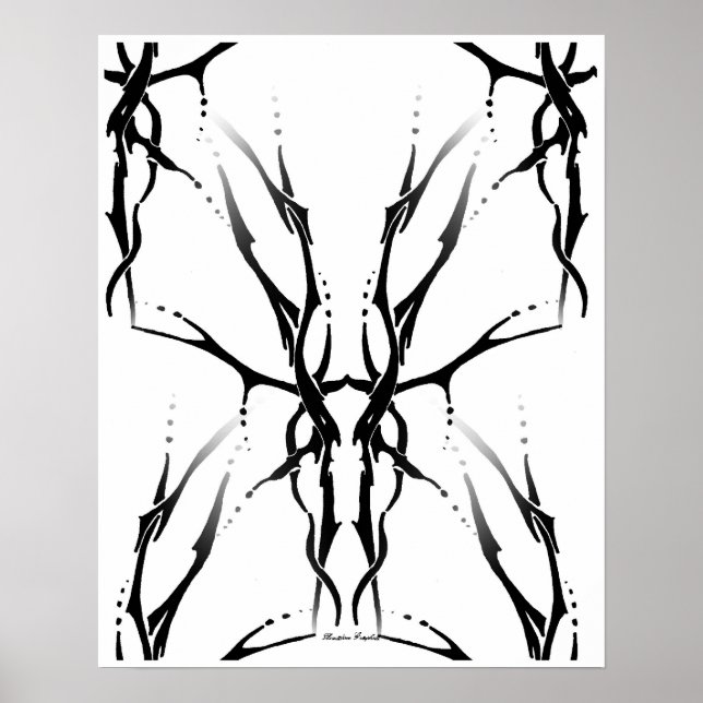 Poster Tatuagem Tribal de Caveira de Veado Digital Preto  (Frente)