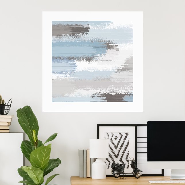 Poster Taupe Slate Blue Abstrato Brushstrokes (Escritório em casa)