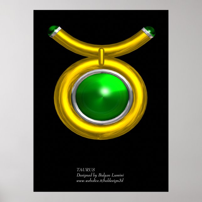PÓSTER TAURUS/DOURADO,VERDE EMERALD ZODIAC SINAL JEWEL (Frente)