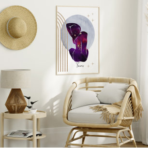 Poster Taurus Purple Dourado Zodiac Design