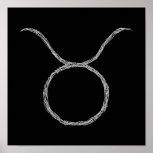 Póster Taurus. Sinal de Astrologia Zodiac.Preto.