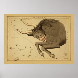 Póster Taurus - sinal do vintage da imagem do zodíaco