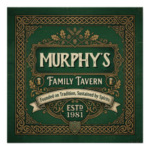 Póster Taverna Familiar Personalizada Pub Irlandês Vintag