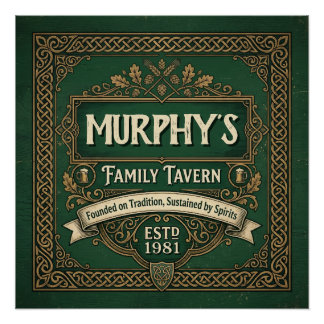 Póster Taverna Familiar Personalizada Pub Irlandês Vintag