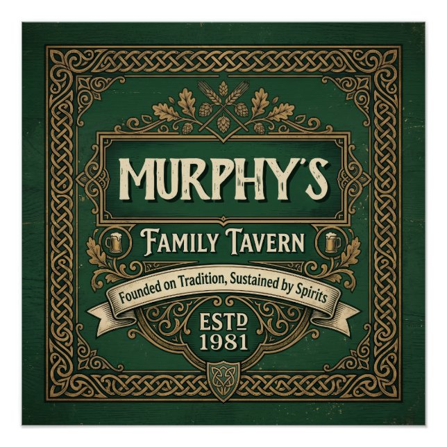 Póster Taverna Familiar Personalizada Pub Irlandês Vintag (Frente)