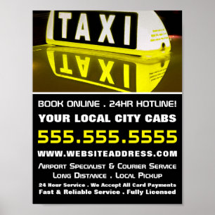 Poster Taxi Sign Refletion, Taxi Cab Firm Advertising
