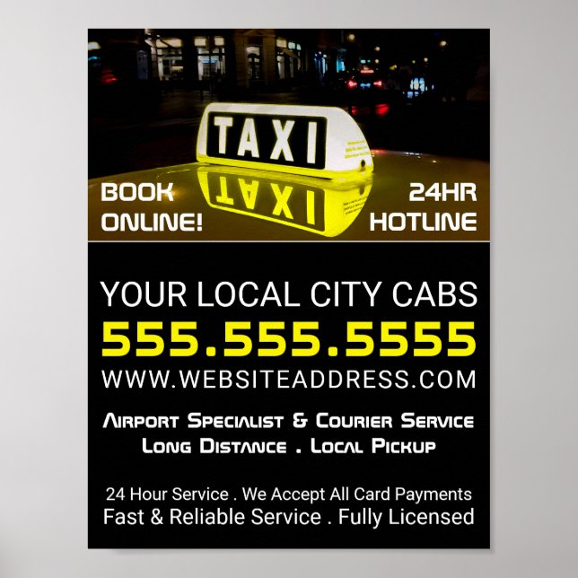 Poster Taxi Sign, Taxi Cab Firme Advertising (Frente)