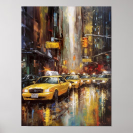 Poster Taxis Amarelos da Cidade de Nova York Pintura Abst