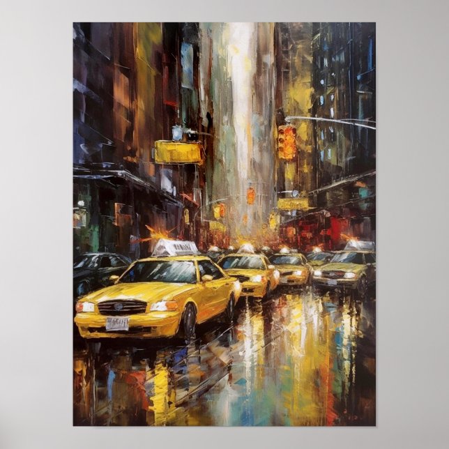 Poster Taxis Amarelos da Cidade de Nova York Pintura Abst (Frente)