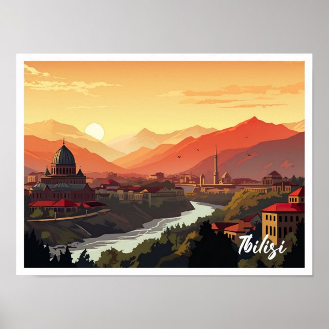 Poster Tbilisi Georgia Art Viagens vintage Illustration (Frente)