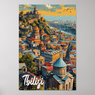 Poster Tbilisi Geórgia Arte Vintage de Viagem Ilustração