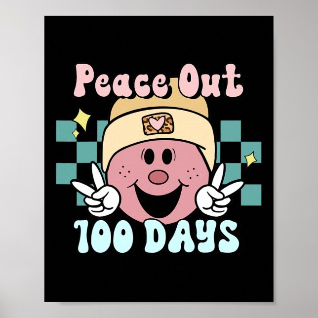 Poster Tchau 100 Dias De Escola Rosto Sorridente Retro Gr (Frente)