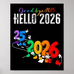 Poster Tchau 2025 Olá 2026 Desenho Animado Divertido Ano
