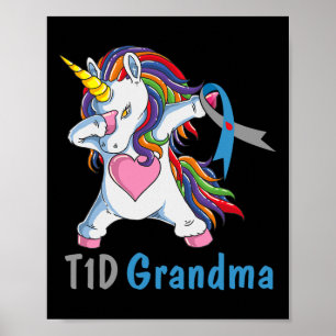 Poster Td1 Vovó Que Dabbing Unicorn Tipo 1 Diabetes Aware
