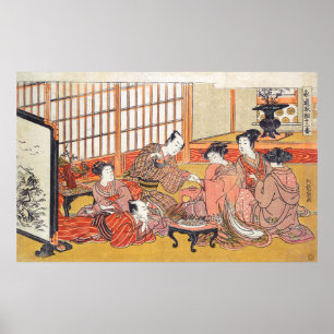 Poster Tea Ceremony Isoda Koryusai japanês