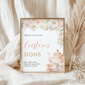 Poster Tea Party Baby Shower Custom Sign - 8x10