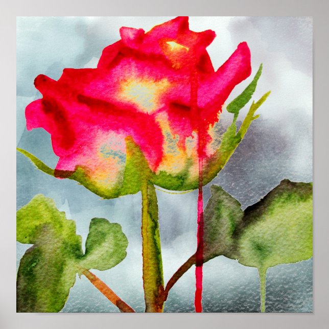 Póster Tea Rosa híbrido pop arte aquosa flor moderna (Frente)