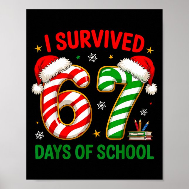 Poster Teacher Christmas Funny Meme I Survived 67 Days Of (Frente)