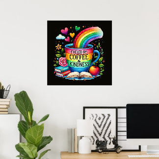 Poster Teachers fueled coffee kindness word art 