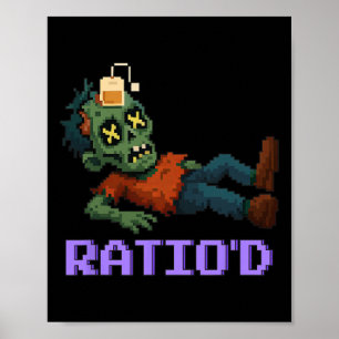 Poster Teag Npc Gamer de Zumbi Pixelado com Ratio Baixo n