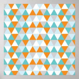 Póster Teal and Orange Modern Triangle Pattern