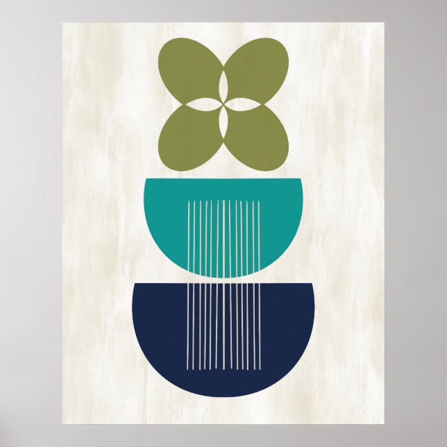 Poster Teal Azul Botânico Moderno Abstrato meio século (Frente)