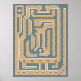 Poster Teal Beige Abstrato Maze Art Design