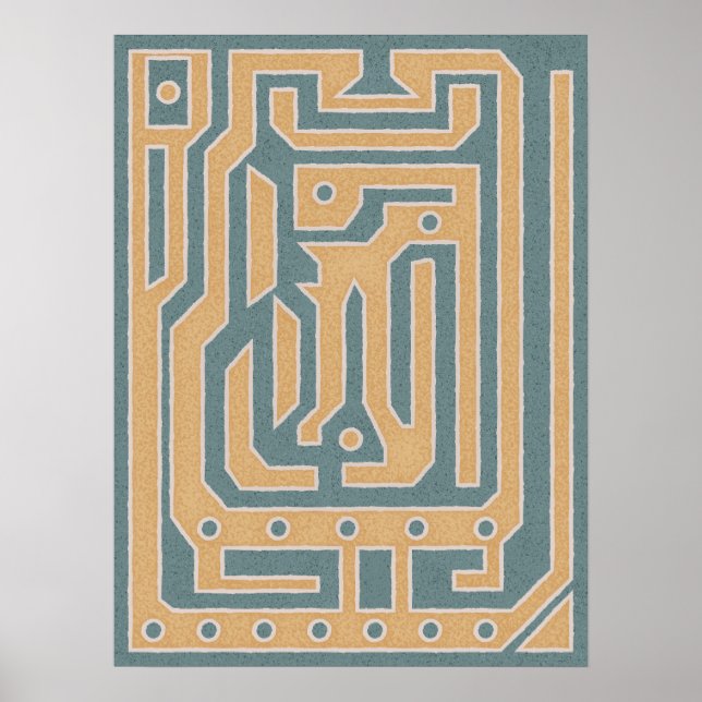 Poster Teal Beige Abstrato Maze Art Design (Frente)