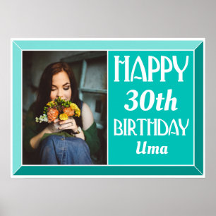 Poster Teal Beveled Art Deco Birthday Foto de Aniversário