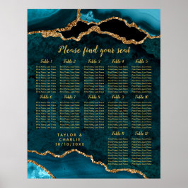 Poster Teal Blue and Gold Agate Wedding Seating Chart