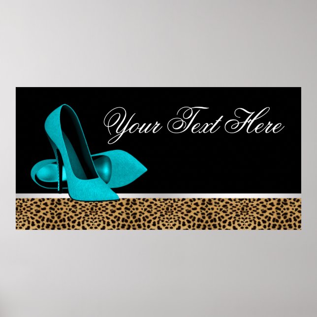 Poster Teal Blue High Heel Calçados do Partido Leopardo (Frente)