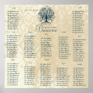 Póster Teal Blue Ivory Swirl Tree 150 convidados alfabeti