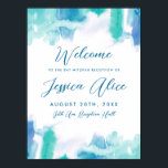 Poster Teal Blue Watercolor Tie Dye Bat Mitzvah Bem-vindo<br><div class="desc">Uma lavagem azul-lacrimogênea e verde de aquarela com um toque de púrpura,  com texto editável. Personalizar para personalizar,  mover ou dimensionar elementos.</div>