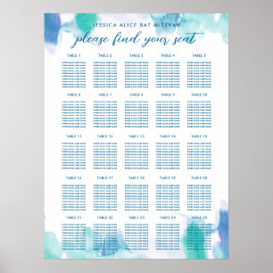 Poster Teal Blue Watercolor Tie Dye Bat Mitzvah Seating