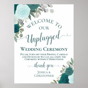 Poster Teal Boho Chic Floral Unplugged Ceremony