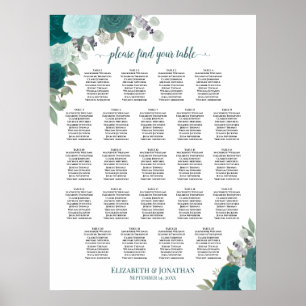 Poster Teal Boho Floral 23 Gráfico de Assentos de Casamen