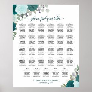 Poster Teal Boho Floral 29 Gráfico de Assentos de Casamen