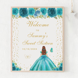 Poster Teal Brown Hair Girl Sweet Six Welcome