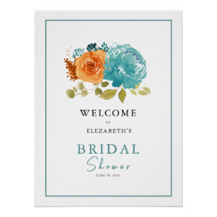 Póster Teal Burnt Orange Chá de panela Weding Welcome