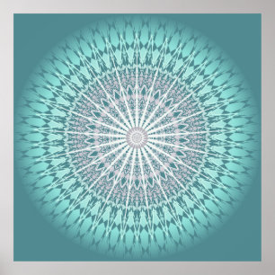 Póster Teal Chevron Mandala Abstrato