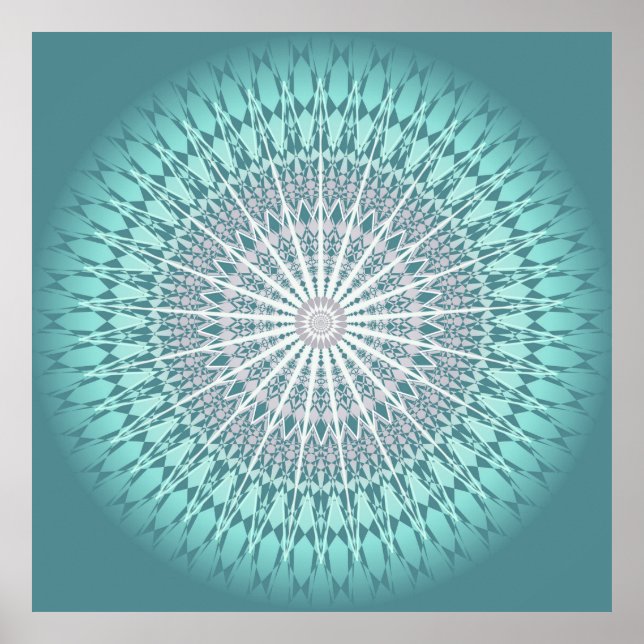 Póster Teal Chevron Mandala Abstrato (Frente)