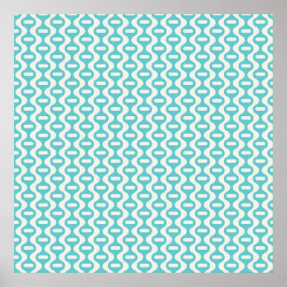 Póster Teal Claro, Padrão Retroativo Aqua Wavy
