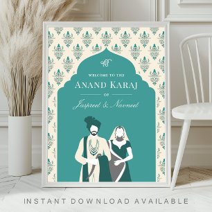 Poster Teal Cream Anand Karaj Sikh Sinal de Boas-vindas