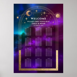 Poster Teal Dourado Solar Roxo Cósmico Estrelas Casamento