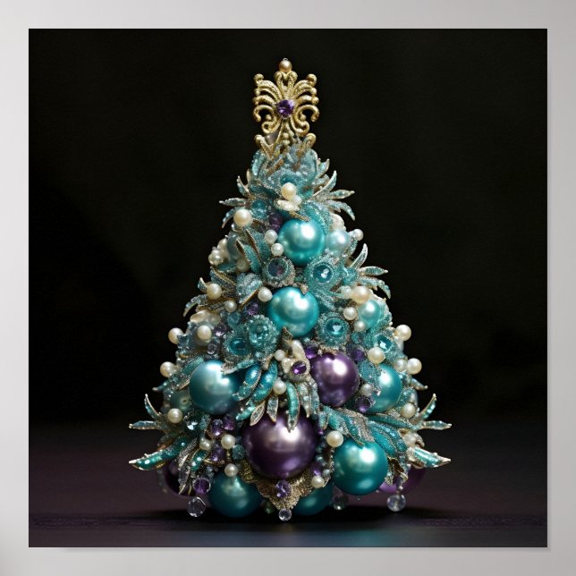 Poster Teal e árvore de Natal roxa (Frente)