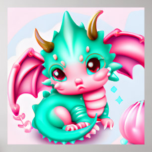 Poster Teal e Dragão Bebê Rosa-Rosa-Cons