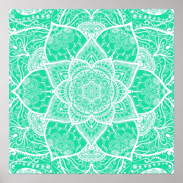 Poster Teal e White Mandala - Loergann em Cedar (Frente)