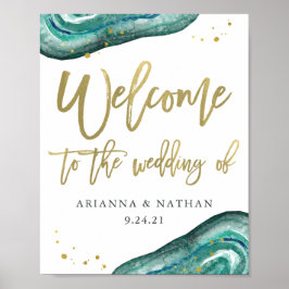Poster Teal Geode e Boas-vindas ao Casamento Dourado