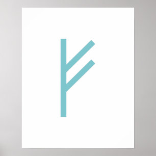 Poster Teal Geometric Fehu (Prosperidade) Viking Rune