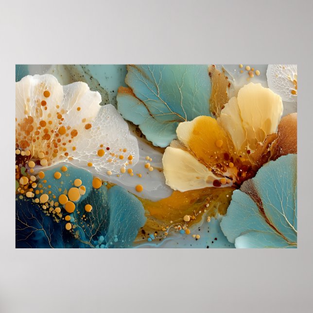 Poster Teal Gold Fluid Art Abstract (Frente)